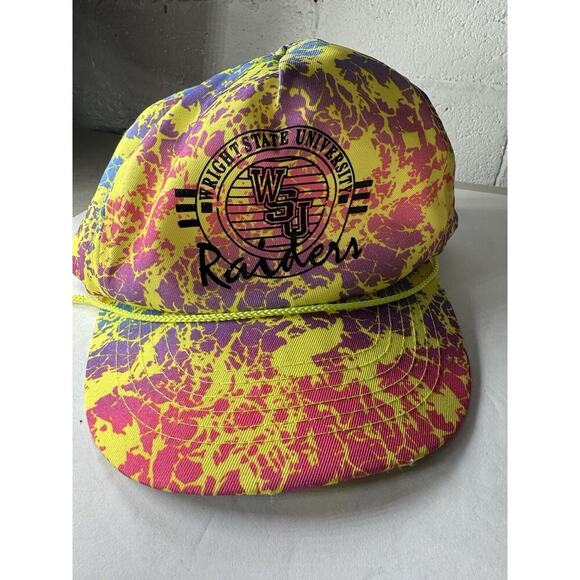 RAD GENUINE 90s VTG WRIGHT STATE UNIVERSITY NEON SNAP BACK CAP AMAZING CONDITION - Picture 2 of 8